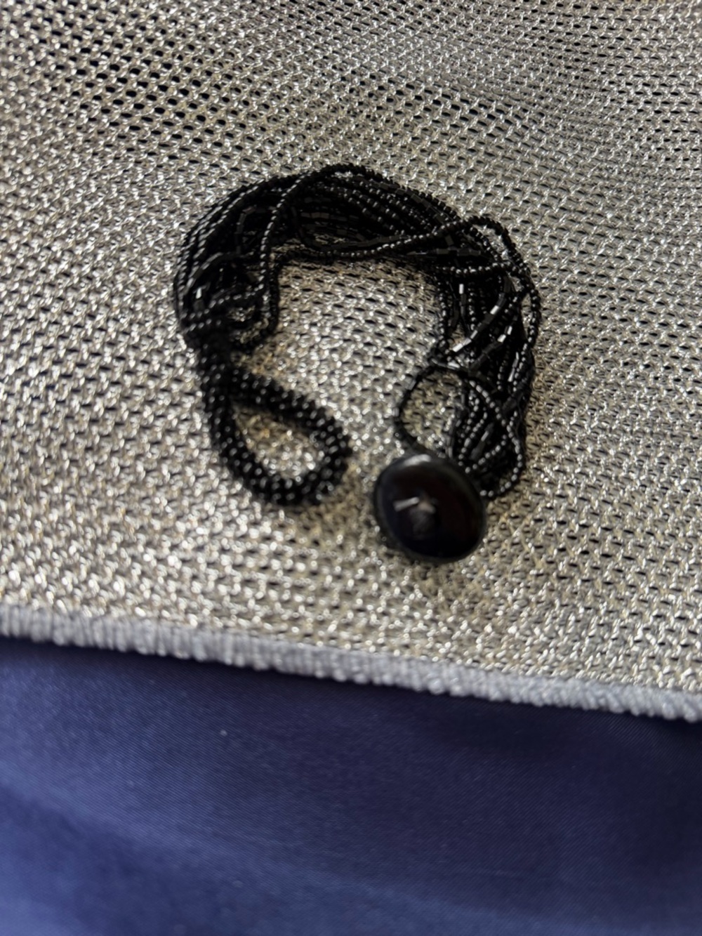 Black Multi-Strand Beaded Bracelet with Button Clasp